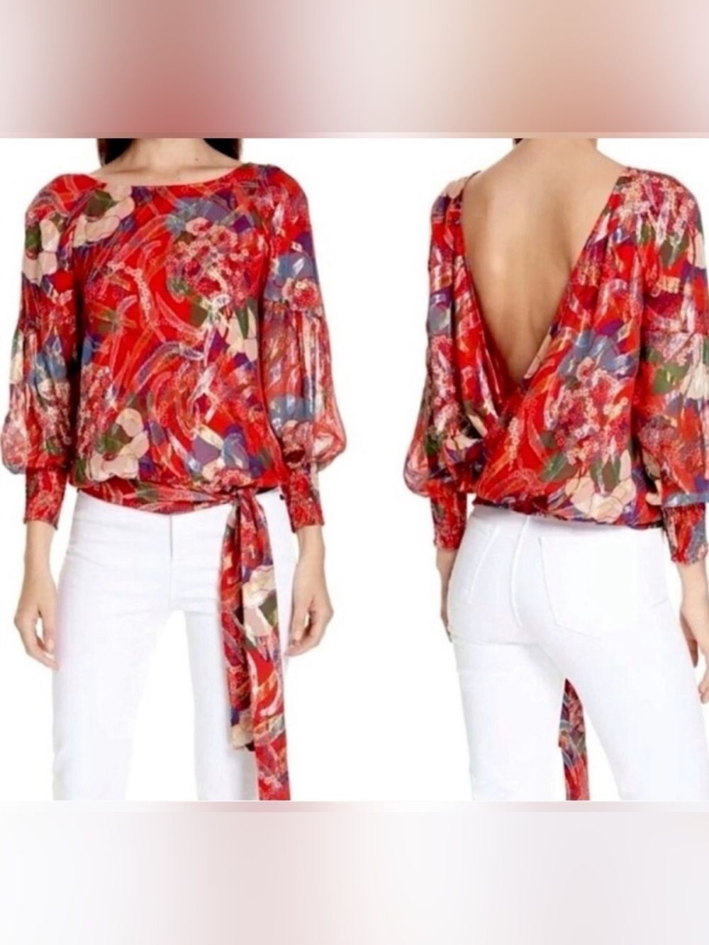 ba&sh July Top Multicolor Silk Metallic Blouse Long Sleeve Size 3 US Large
